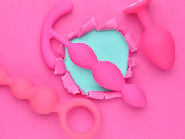 Anal Plugs Dildo Sex Toys Pink Background — Stock Fotó