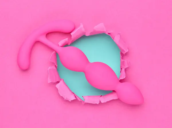 Anal Plugs Dildo Sex Toys Pink Background Royaltyfria Stockfoton