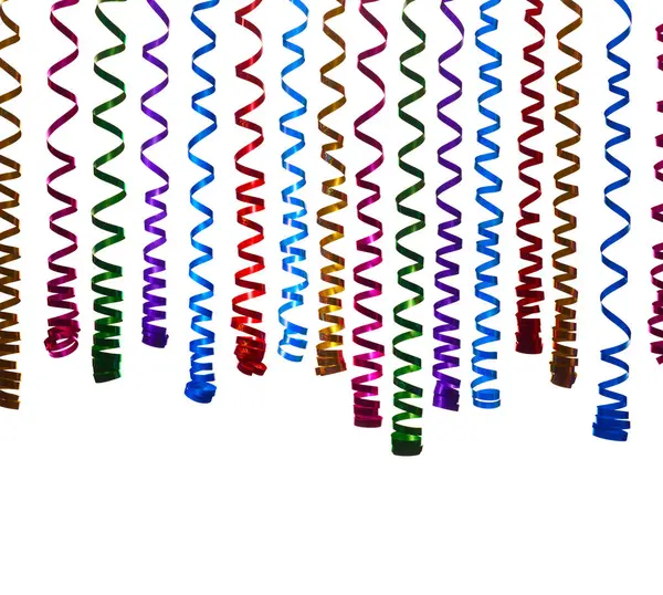 Decorative Multicolored Streamer Ribbons Grey Background Stock Image