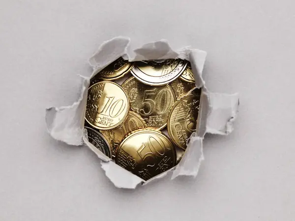 Monety Euro Centów Otworze Szarego Papieru Obrazy Stockowe bez tantiem