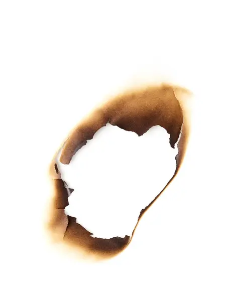 Gat Het Verbrande Papier Geïsoleerd Witte Achtergrond Stockfoto