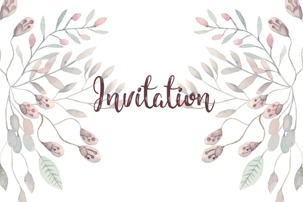 Listo Para Usar Card Diseño Invitación Acuarela Herbal Con Hojas — Foto de Stock
