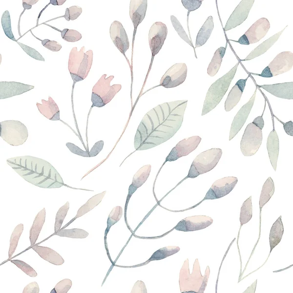 叶和花的草本水彩图案的设计植物花和水彩画背景 — 图库照片