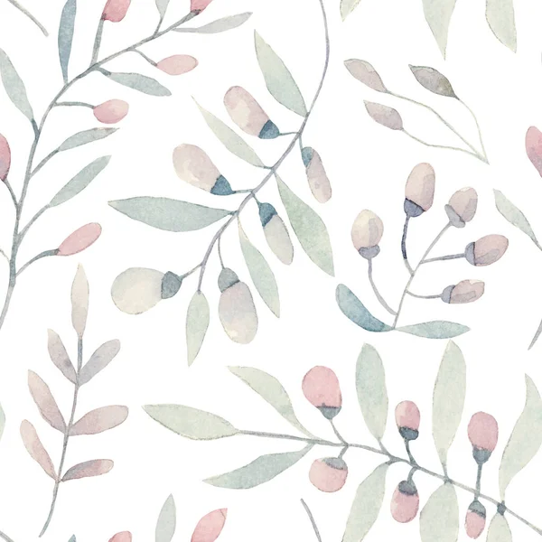 Травяные Акварели Рисунок Листьями Цветами Ботанический Цветок Акварель Фон Пастельных — стоковое фото
