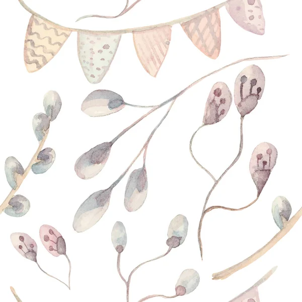 Bylinné Akvarel Vzor Design Listy Květy Botanické Květiny Akvarel Pozadí — Stock fotografie