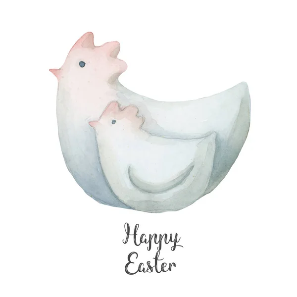 Happy Easter Han Chicken Decor Illustration Watercolor White — Stock Photo, Image