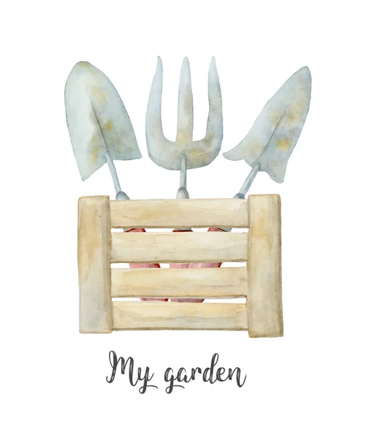 Gardening Tools Watercolor Illustration White — Stock Photo, Image
