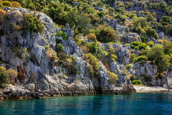 Turecké Lycijské Ostrovy Středozemním Moři Azurově Zbarvená Voda Léto Slunečný — Stock fotografie