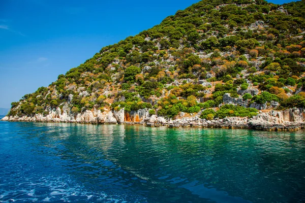 Akdeniz Deki Türk Lycia Adaları Gök Mavisi Renkli Yaz Mevsimi — Stok fotoğraf