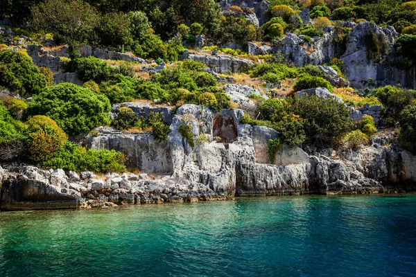 Türkische Lykische Inseln Mittelmeer Azurblaues Wasser Sommer Sonniger Tag Urlaub — Stockfoto