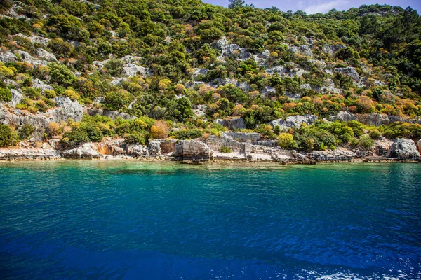 Islas Lycian Turcas Mar Mediterráneo Agua Color Azul Verano Día — Foto de Stock