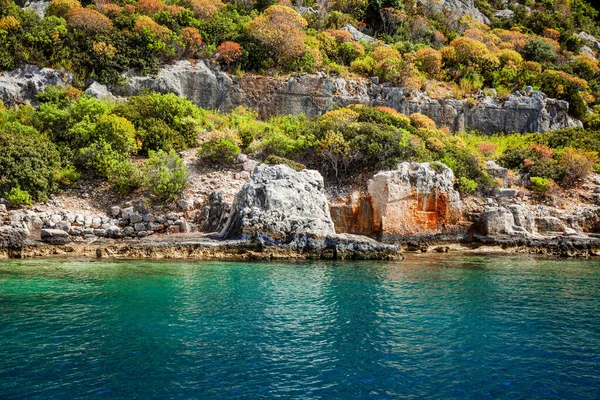 Turecké Lycijské Ostrovy Středozemním Moři Azurově Zbarvená Voda Léto Slunečný — Stock fotografie