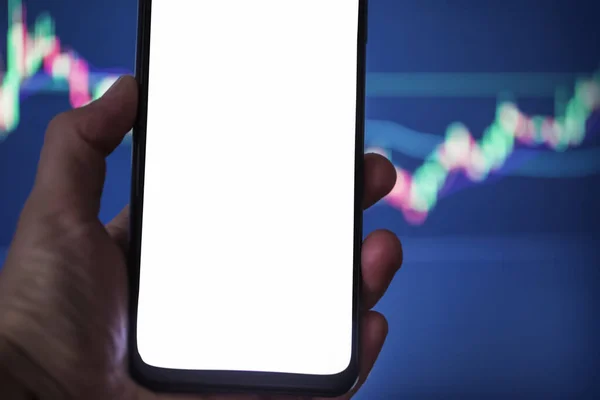 Blank phone screen , finance exchange crypto trading, graphic background, computer display fill in space for statistics and exchange data graphics