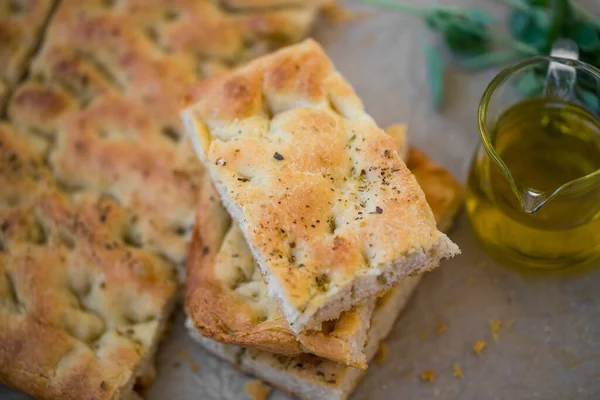 Focaccia Bread Italian Traditional Homemade Bread Fresh Bread Olive Oil — Stock Photo, Image