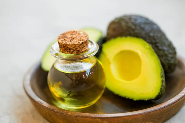 Avocado Oil Raw Healthy Organic Avocado Oil Avocado Fruits Stockfoto