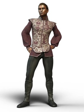 African man standing wearing embroidered silk vest and blouse illustration