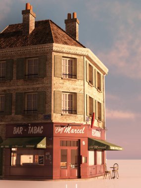 Octangular shaped corner building historic architecture illustration street corner cafe