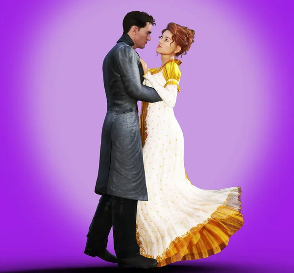 Regency Era Couple Embrace Purple Background Illustration — Stock Photo, Image