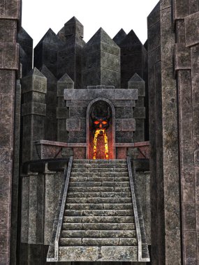 Lav ve kafatası resimli şeytani taş tapınak.