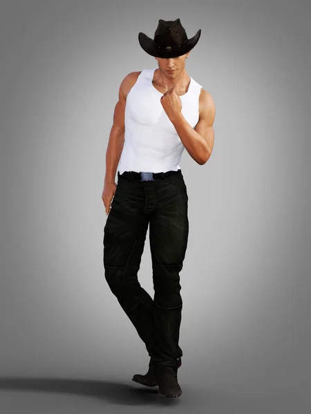 Handsome Cowboy Thoughtful Pose Tank Top Illustration — Stock Photo, Image