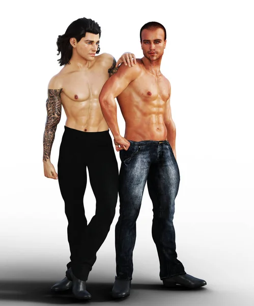 stock image Two shirtless handsome gay men standing together illustration 