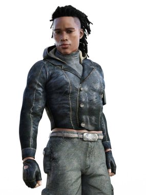 Yüzlerce resimle deri ceketli yakışıklı Afrikalı.