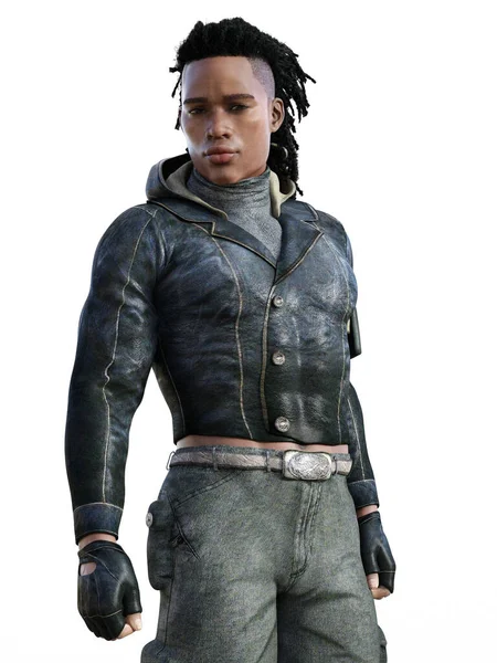 Yüzlerce resimle deri ceketli yakışıklı Afrikalı.