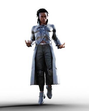 Uzun deri ceketli yakışıklı Afrikalı adam.