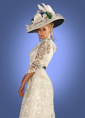 Naip kadın dantelli beyaz elbise illüstrasyonunu kapat