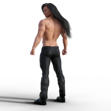 Indigenous shirtless young man standing rear view illustration clipart