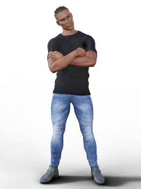 Modern kıyafetler içinde duran yakışıklı Afrikalı adam.