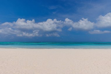 Looking at the horizon standing on the seashore with turquoise water