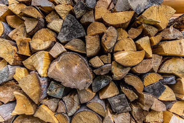 Dry Chopped Firewood Logs Wooden Pile Texture Abstract Autumn Winter — Stock Photo, Image