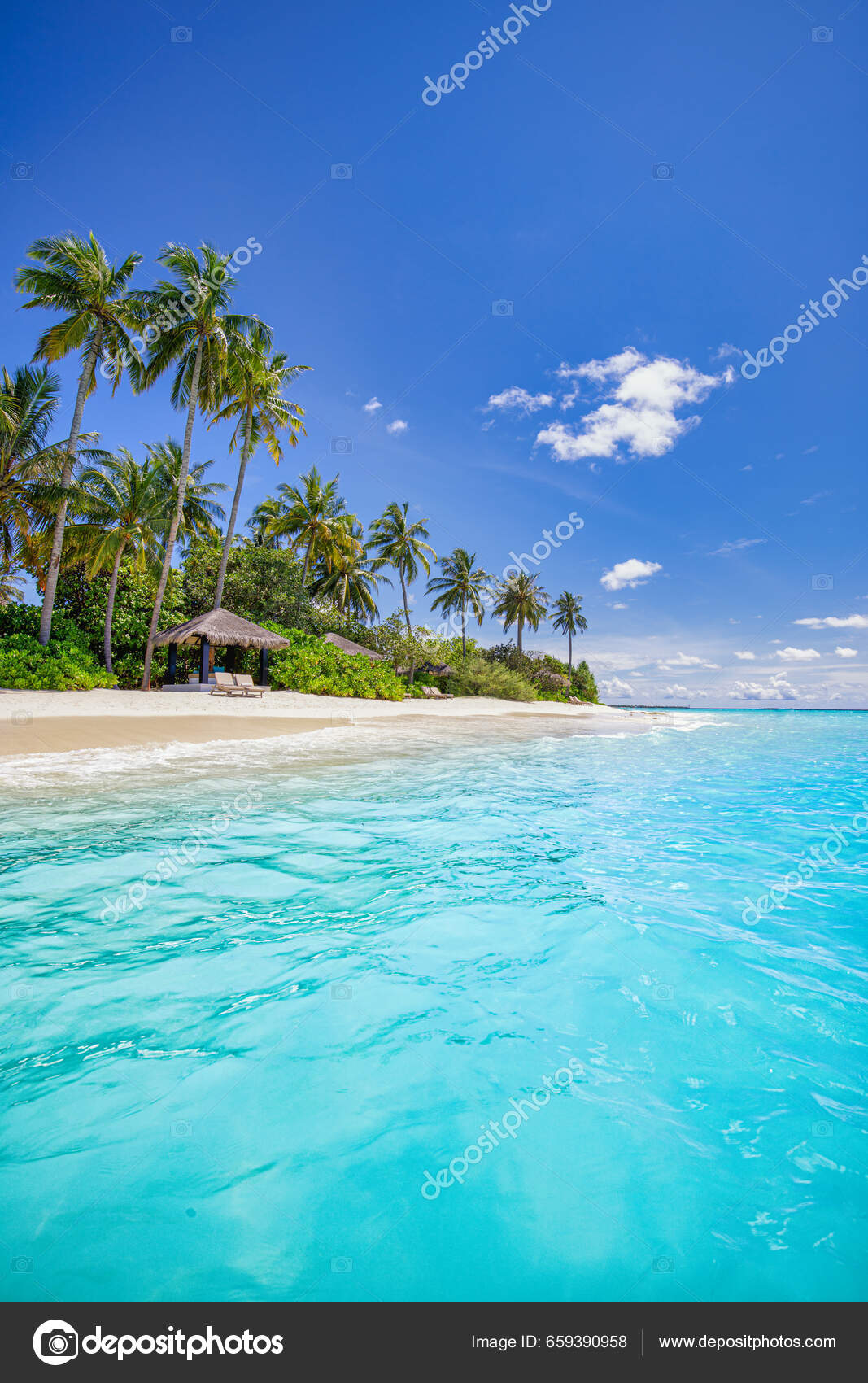 Summer Travel Background Exotic Tropical Beach Island Paradise Coast Palm —  Stock Photo © icemanphotos #659390958, image size:1067x1700