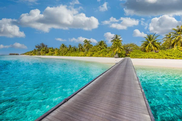Malediwy Rajska Wyspa Tropikalny Krajobraz Lotniczy Krajobraz Morski Drewnianą Ścieżką — Zdjęcie stockowe