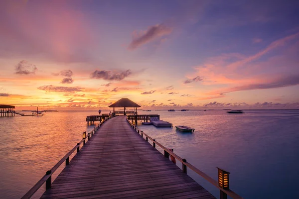 Splendido Paesaggio Balneare Bella Vista Sul Mare Tramonto Delle Maldive — Foto Stock