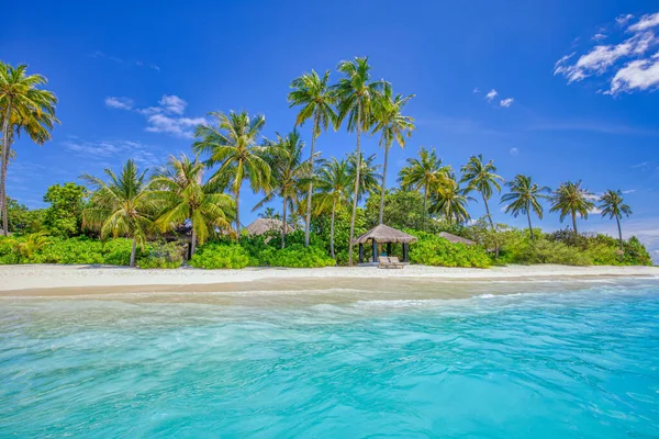 Podróże Letnie Egzotyczna Tropikalna Wyspa Rajskie Wybrzeże Palmy Biały Piasek — Zdjęcie stockowe