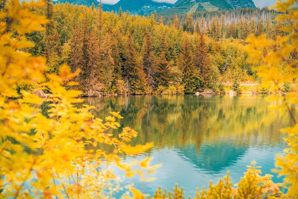 Podzimní Krajina Západu Slunce Klidným Klidným Horským Jezerem Klidná Příroda — Stock fotografie