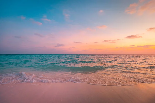 Närbild Havet Sandstrand Panoramautsikt Över Stranden Inspirera Tropiska Kustlandskap Horisont — Stockfoto