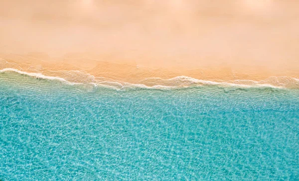 stock image aerial view of beautiful blue ocean waves on sandy beach. 