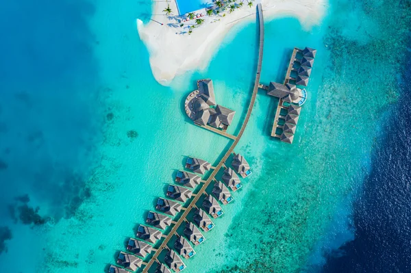 Vista Superior Praia Tropical Com Água Turquesa Maldivas — Fotografia de Stock