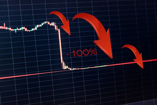 Kreativ Krasch Recession Diagram Med Fallande Röd Pil Procent Recession — Stockfoto