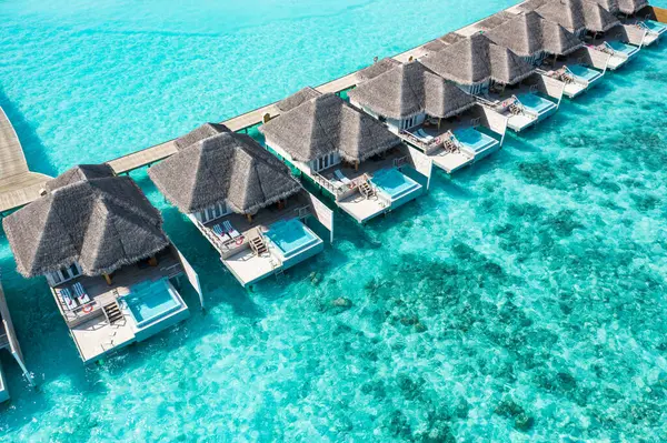 Picturesque Aerial View Luxury Tropical Island Resort Water Villas — Stock Photo, Image