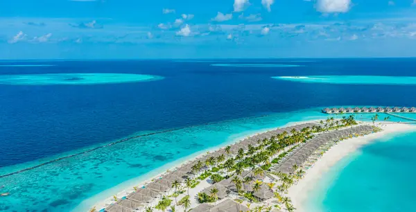 Increíble Complejo Playa Isla Maldivas Turismo Tranquilo Paisaje Tropical — Foto de Stock