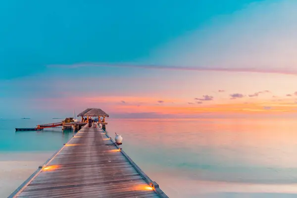 Picturesque View Luxury Tropical Island Resort Water Villas Stock Image