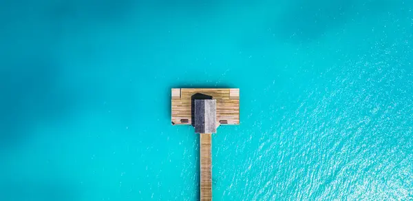 Malerische Luftaufnahme Der Luxuriösen Tropischen Insel Resort Wasser Villen Stockbild