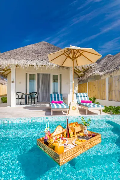 Breakfast Swimming Pool Floating Breakfast Luxurious Tropical Resort Table Relaxing Stock Photo