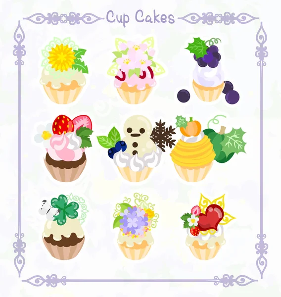 Les Différents Menu Cupcake Élégant Mignon — Image vectorielle