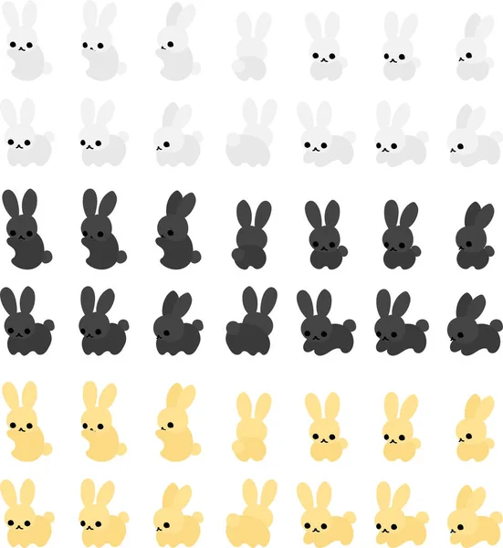 Иконка Набор Милых Кроликов Различных Позах — стоковый вектор