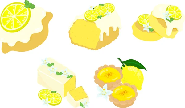 Die Ikone Set Von Süßen Und Erfrischenden Zitronensüßigkeiten Wie Kuchen — Stockvektor